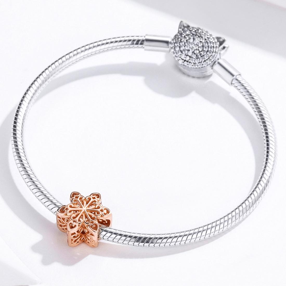 925 Sterling Silver Rose Gold Snowflake Beads For Diy Bracelets & Necklaces 8