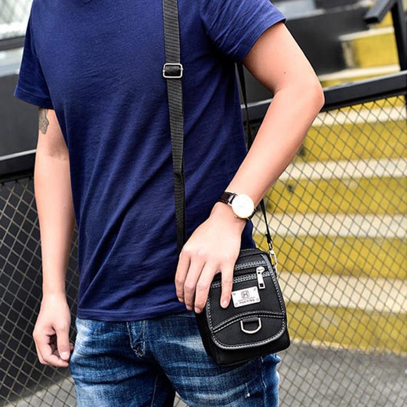 Compact Black Oxford Shoulder Crossbody Backpack With Single Strap For Men - Black Small 11