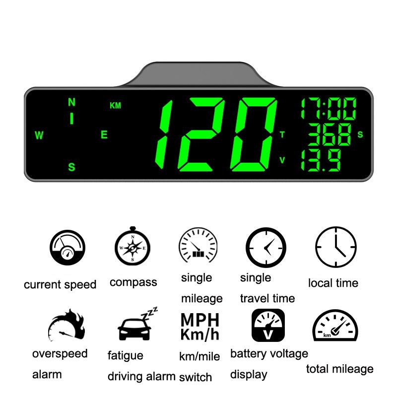 9 Inch Car Hud Gps Speedometer W / Compass Multifunction Display 5