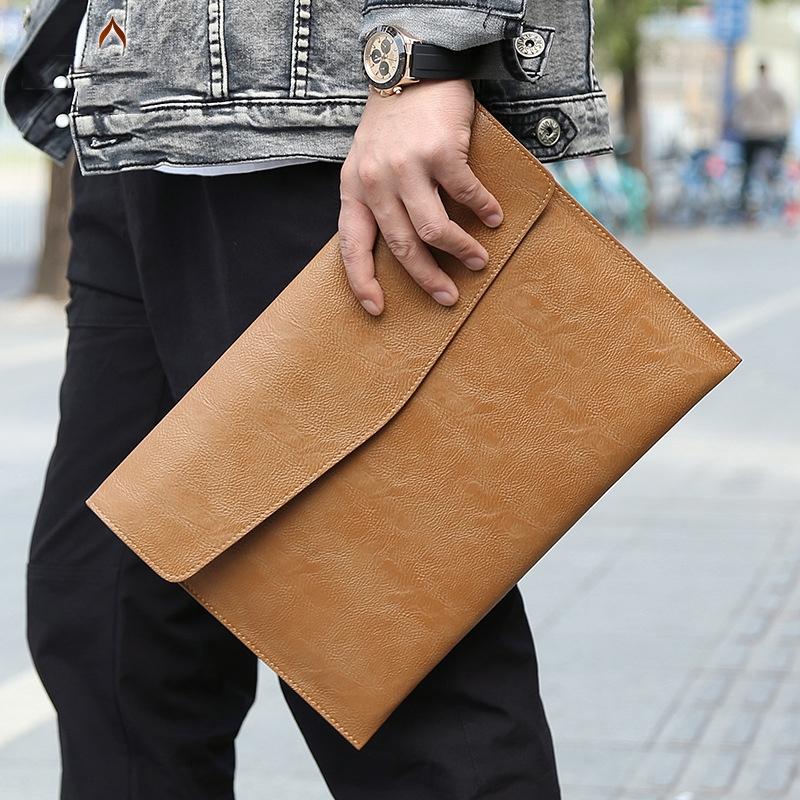 14 Inch Litchi Pattern Leather Laptop Sleeve - Dark Brown 7
