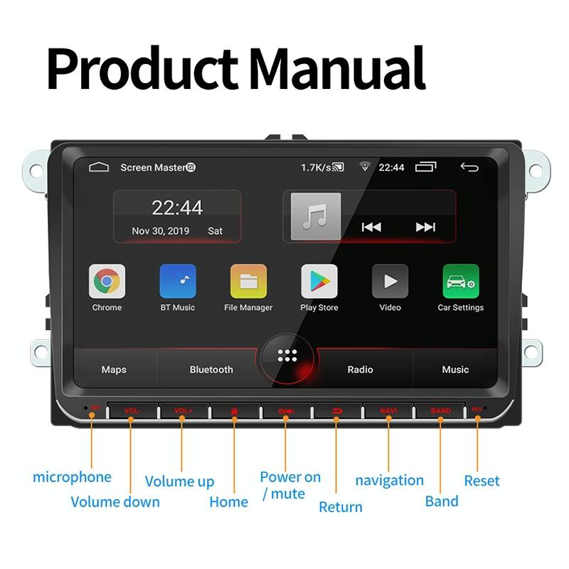 9 Inch Car Hd Radio Receiver Mp5 Player For Volkswagen - Fm Bluetooth Tf Card Gps Wifi - 1Gb + 16Gb 12