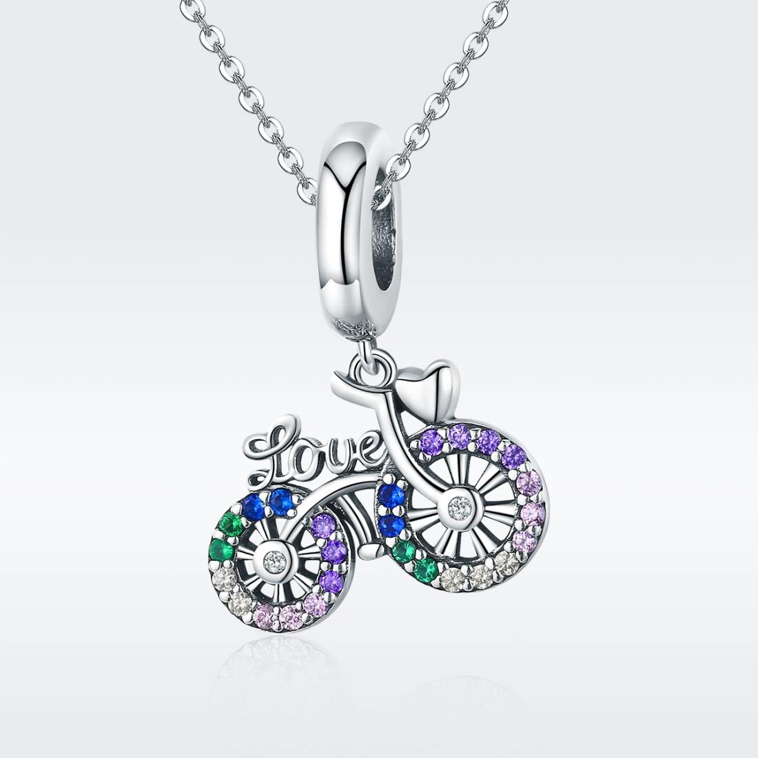925 Sterling Silver Bicycle Pendant With Zircon Beads For Diy Bracelet Style - Pendant + Bare Chain 3