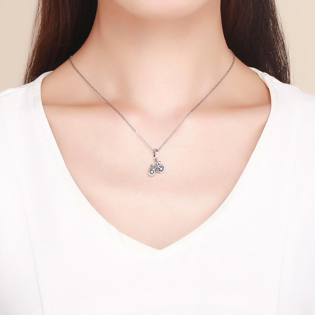 925 Sterling Silver Bicycle Pendant With Zircon Beads For Diy Bracelet Style - Pendant + Bare Chain 7