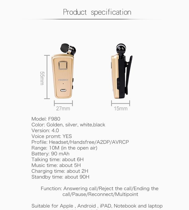 Retractable Bluetooth Headset with Caller Reminder and Anti-theft Feature 9