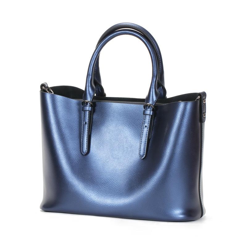 Blue Cowhide Messenger Tote For Women Large Capacity