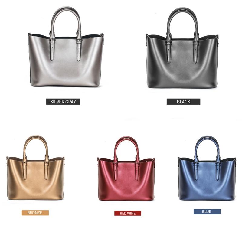 Blue Cowhide Messenger Tote For Women Large Capacity 3