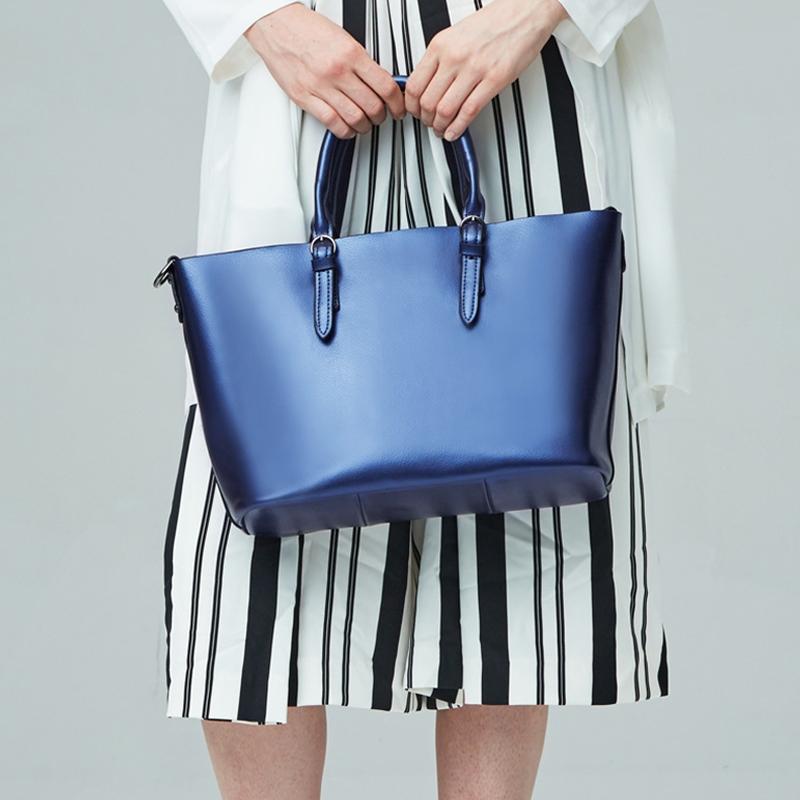 Blue Cowhide Messenger Tote For Women Large Capacity 8