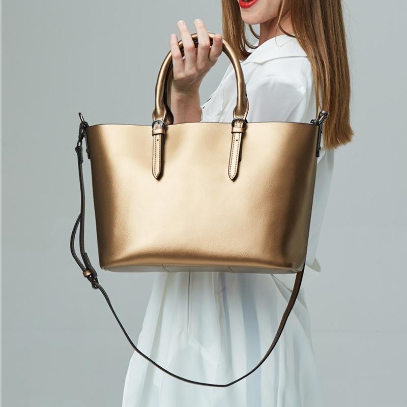 Blue Cowhide Messenger Tote For Women Large Capacity 9