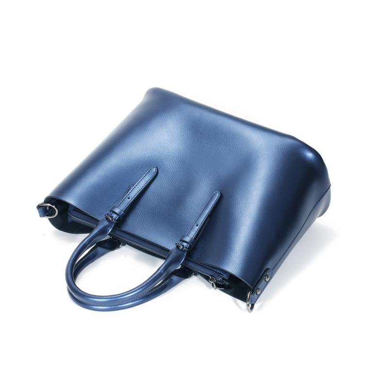 Blue Cowhide Messenger Tote For Women Large Capacity 15