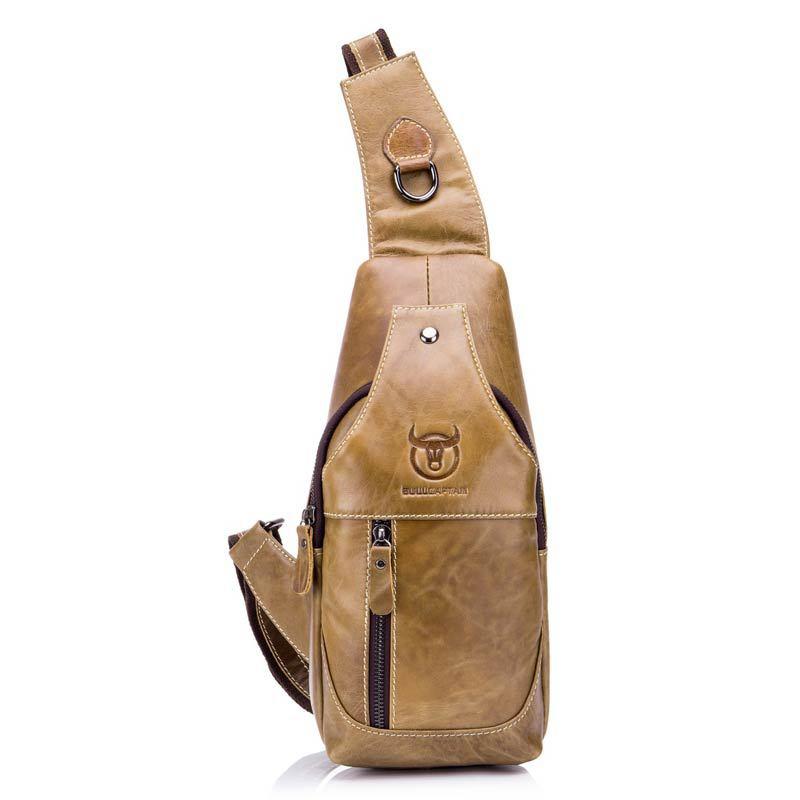 Retro Leather Crossbody Chest Bag For Men Yellow Brown