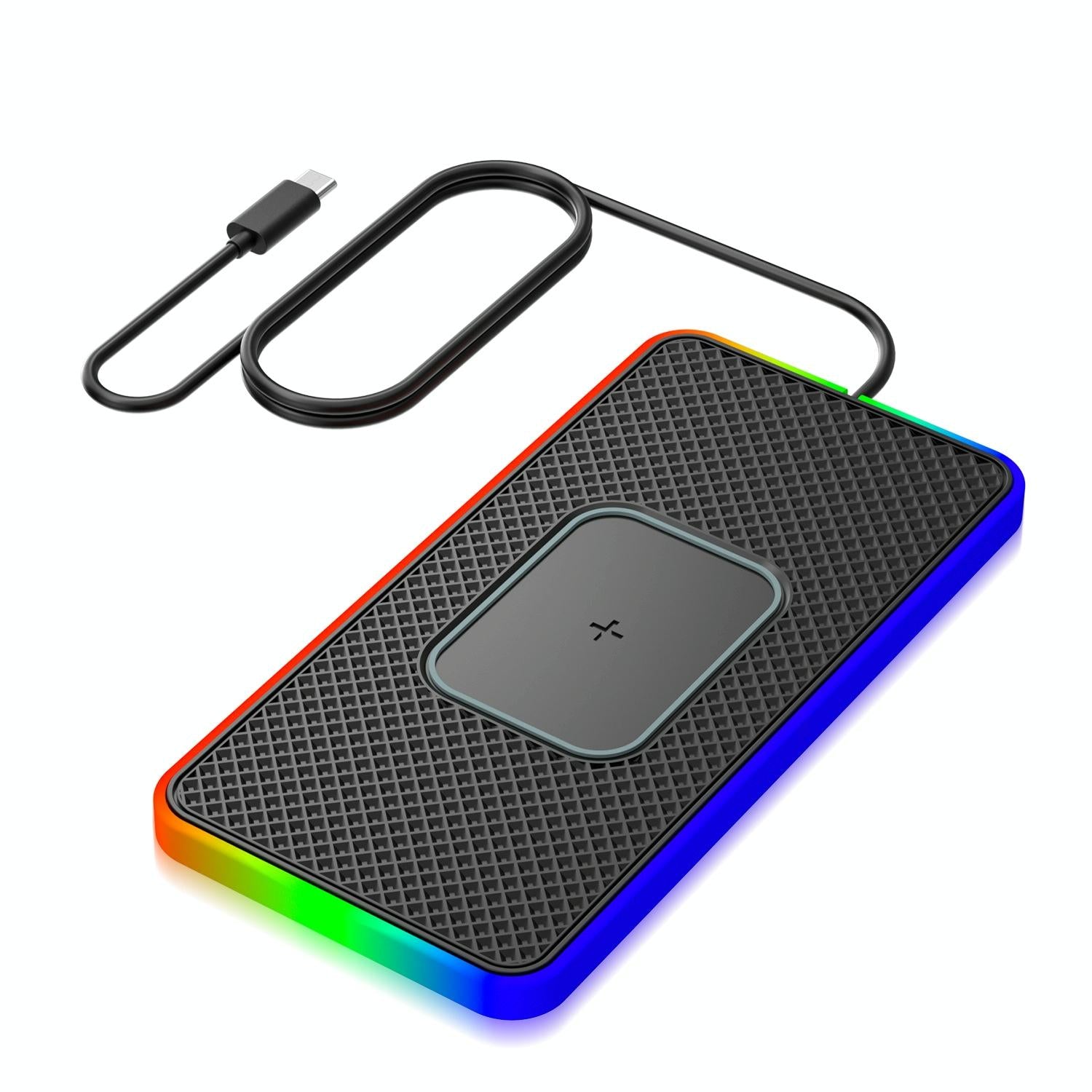 15w 2-in-1 Car Wireless Charger with Non-slip Mat and Colourful Light - 0.3m Usb Cable - Usb-C/Type-C Cable 1M