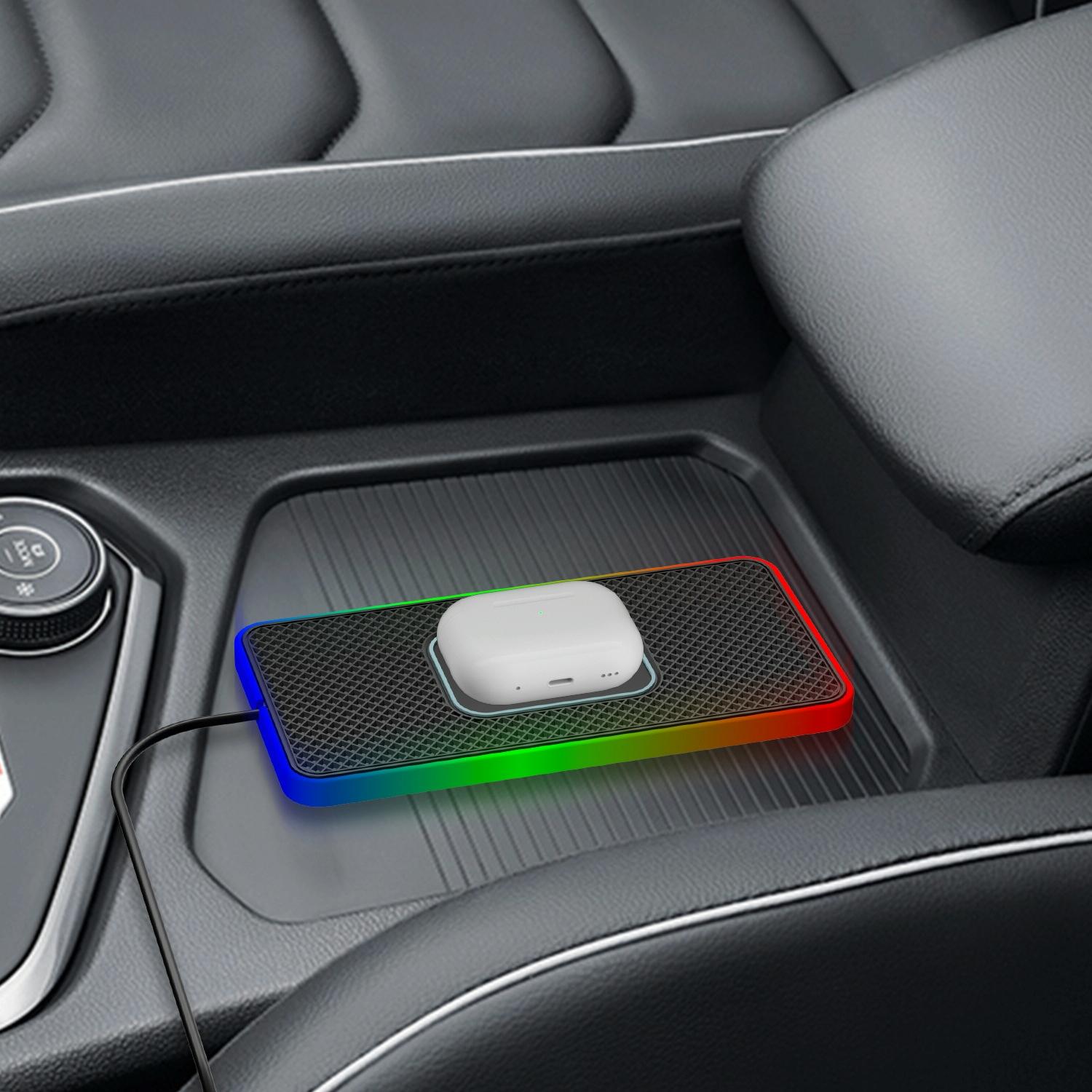 15w 2-in-1 Car Wireless Charger with Non-slip Mat and Colourful Light - 0.3m Usb Cable - Usb-C/Type-C Cable 1M 8