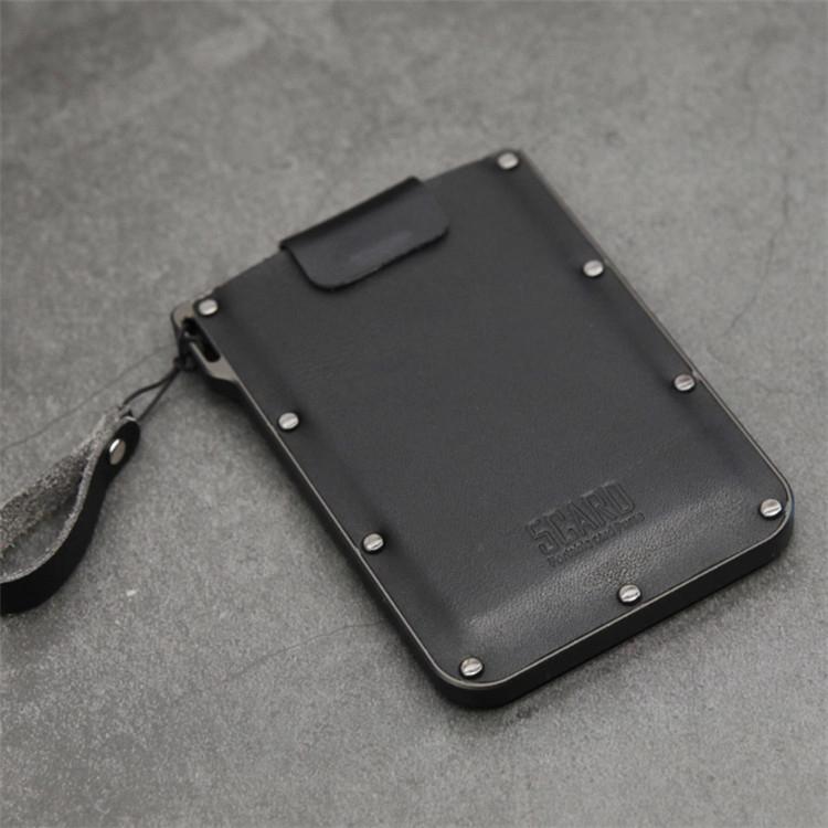 Ultra Thin Pull Out Card Holder Black Genuine Leather 3