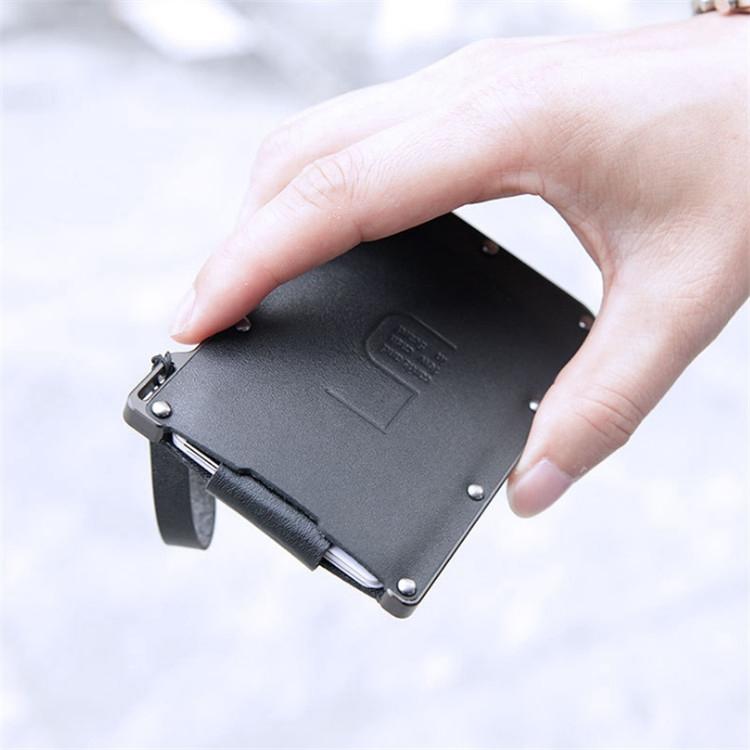 Ultra Thin Pull Out Card Holder Black Genuine Leather 4