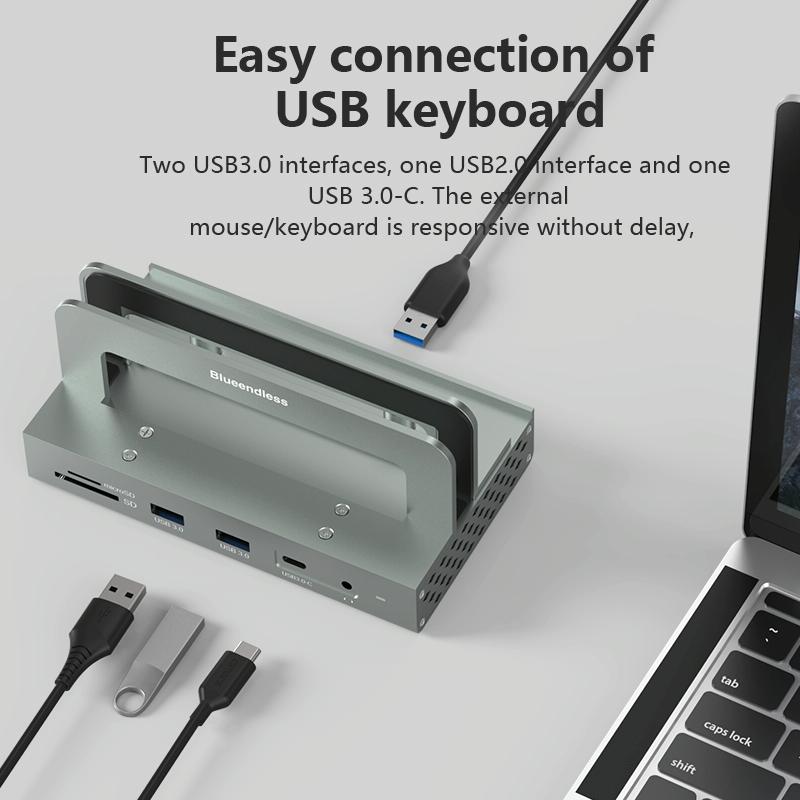 Vertical Laptop Docking Station with 4k / 60hz Type-c Hub - 11-In-1 With Lan 10