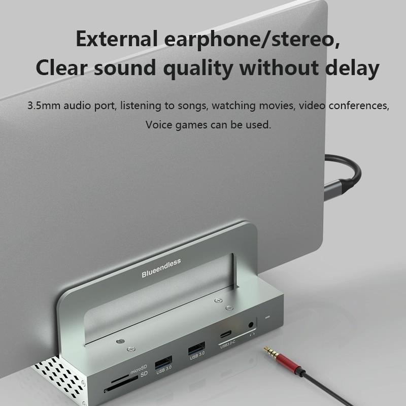 Vertical Laptop Docking Station with 4k / 60hz Type-c Hub - 11-In-1 With Lan 11