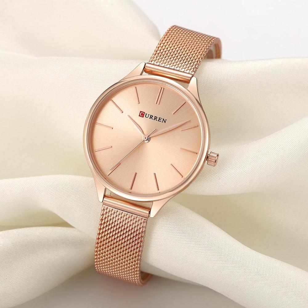 Waterproof Women Quartz Watch with Steel Strap - Casual Design - Gold Shell Gold Surface 6