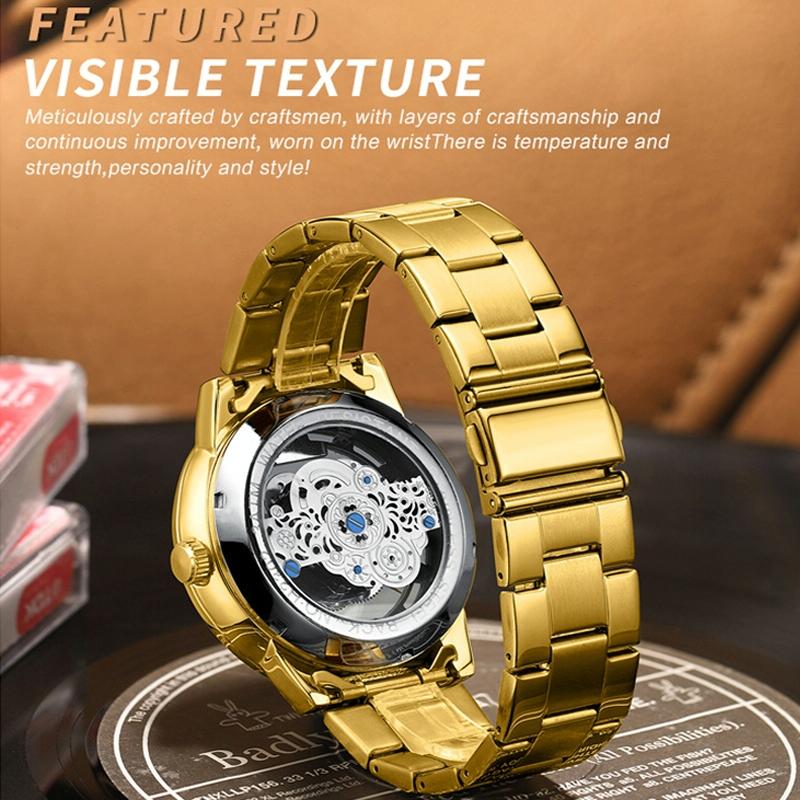 Dragon Embossed Luminous Waterproof Watch - Quartz - Full-Gold Black 6