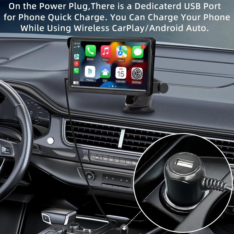7 Inch Bluetooth 5.0 Carplay Monitor - Portable Compatible With Most Vehicles - Display + Camera 8