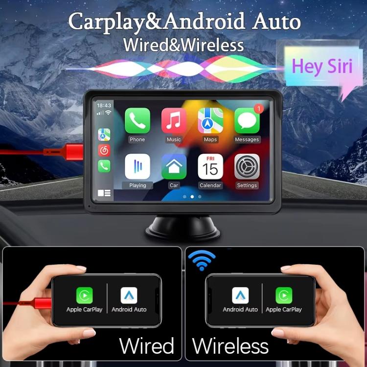 7 Inch Bluetooth 5.0 Carplay Monitor - Portable Compatible With Most Vehicles - Display + Camera 12