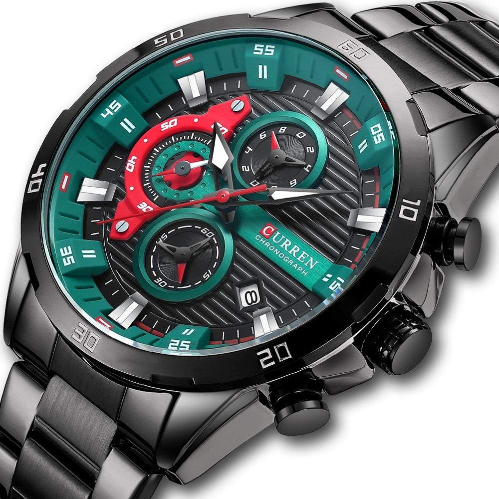 Six-hand Business Quartz Watch with Steel Strap - Calendar - Rose Shell Black 3