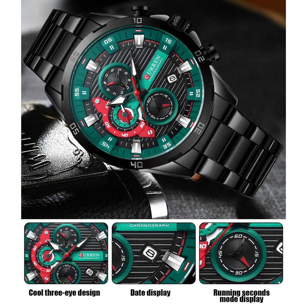 Six-hand Business Quartz Watch with Steel Strap - Calendar - Rose Shell Black 5