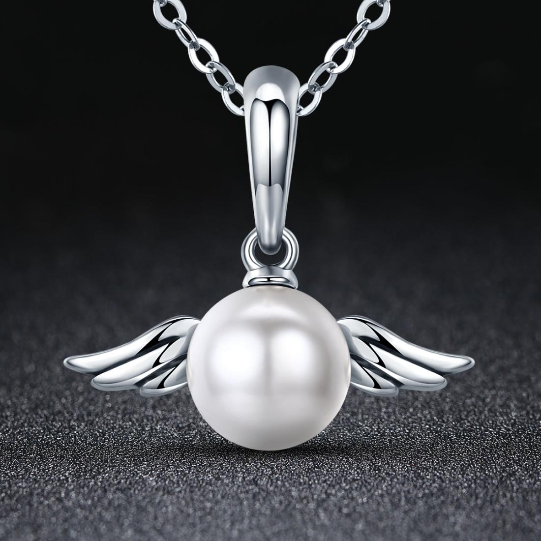 925 Sterling Silver Angel Wing Pendant With Shell Bead Charm For Diy Bracelets Style - Pendent + Necklace 3
