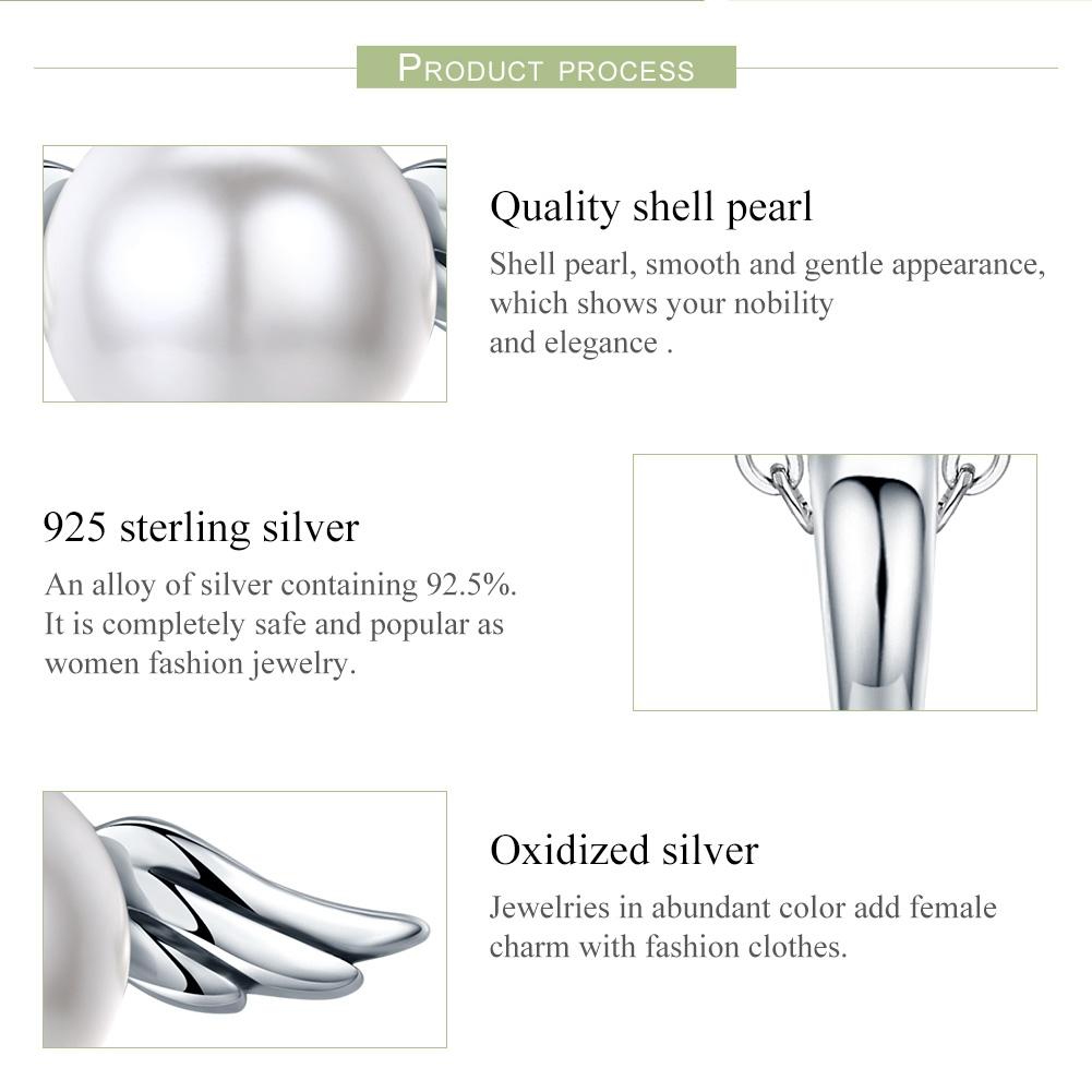 925 Sterling Silver Angel Wing Pendant With Shell Bead Charm For Diy Bracelets Style - Pendent + Necklace 5