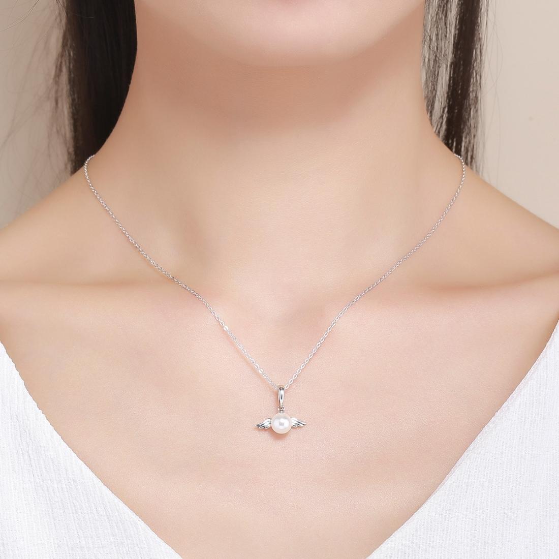 925 Sterling Silver Angel Wing Pendant With Shell Bead Charm For Diy Bracelets Style - Pendent + Necklace 7