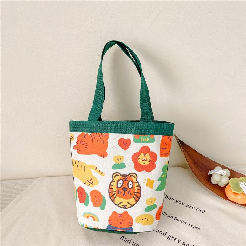 Cartoon Graffiti Bento Bag - Cute Canvas Handbag - Model 2 Green
