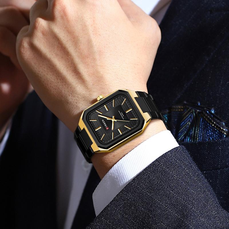 Square Steel Strap Men Quartz Watch - Business Style - White Shell Blue 8