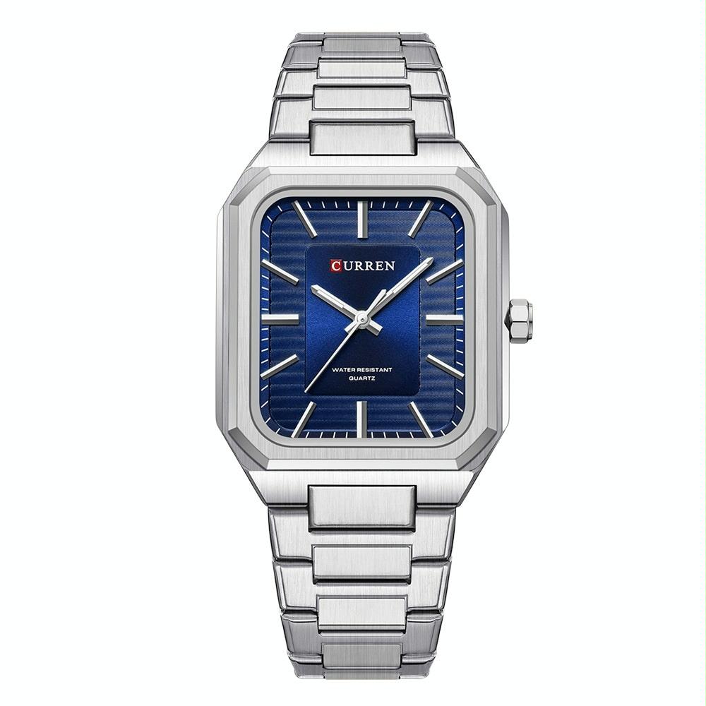 Square Steel Strap Men Quartz Watch - Business Style - White Shell Blue 9