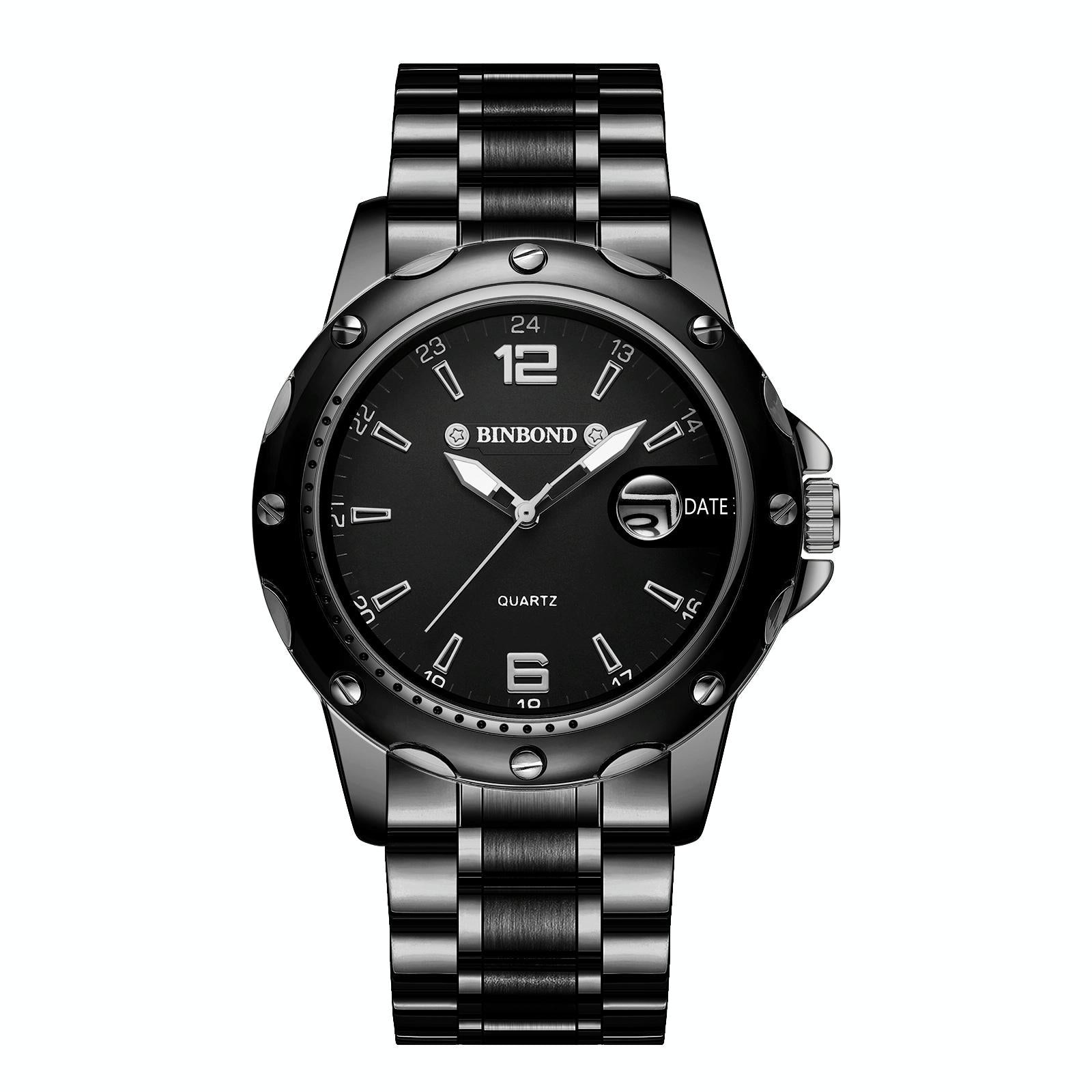 Waterproof Luminous Quartz Watch for Outdoor - White Steel-Black 10