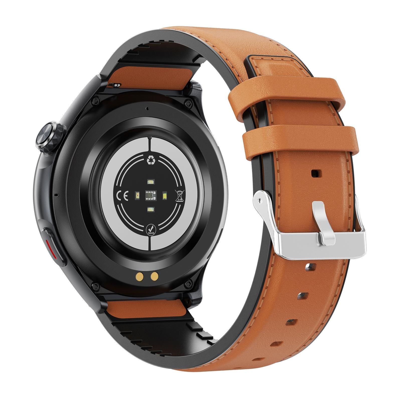 Smart Round Screen Watch With Bt Call And Health Tracking - Leather - Leather Brown 4