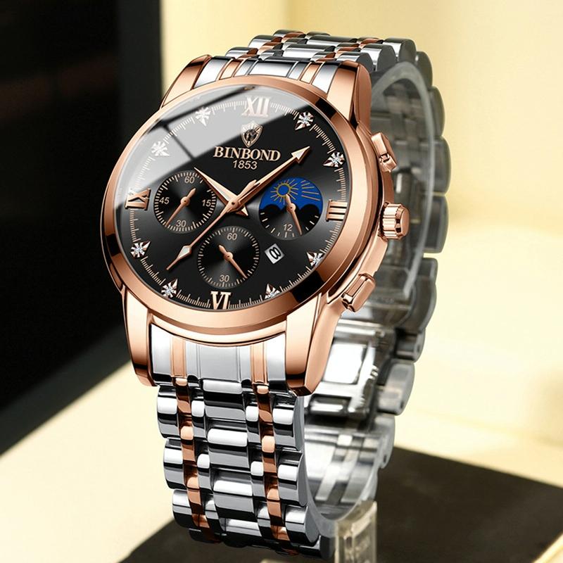 Waterproof Luminous Men Watch with Calendar - Rose Gold and White 30m 4