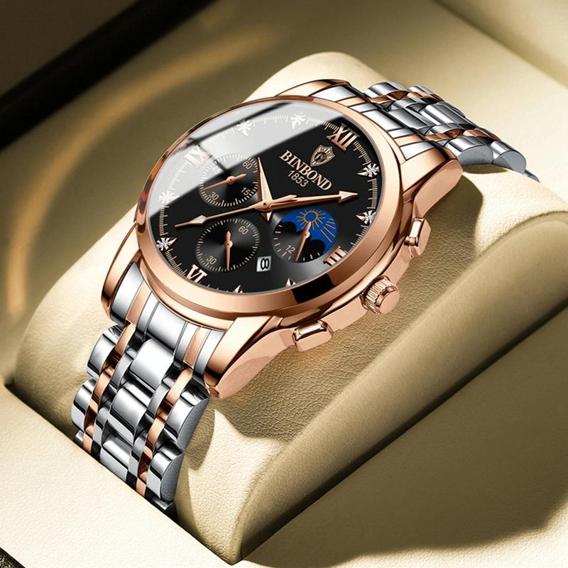 Waterproof Luminous Men Watch with Calendar - Rose Gold and White 30m 5