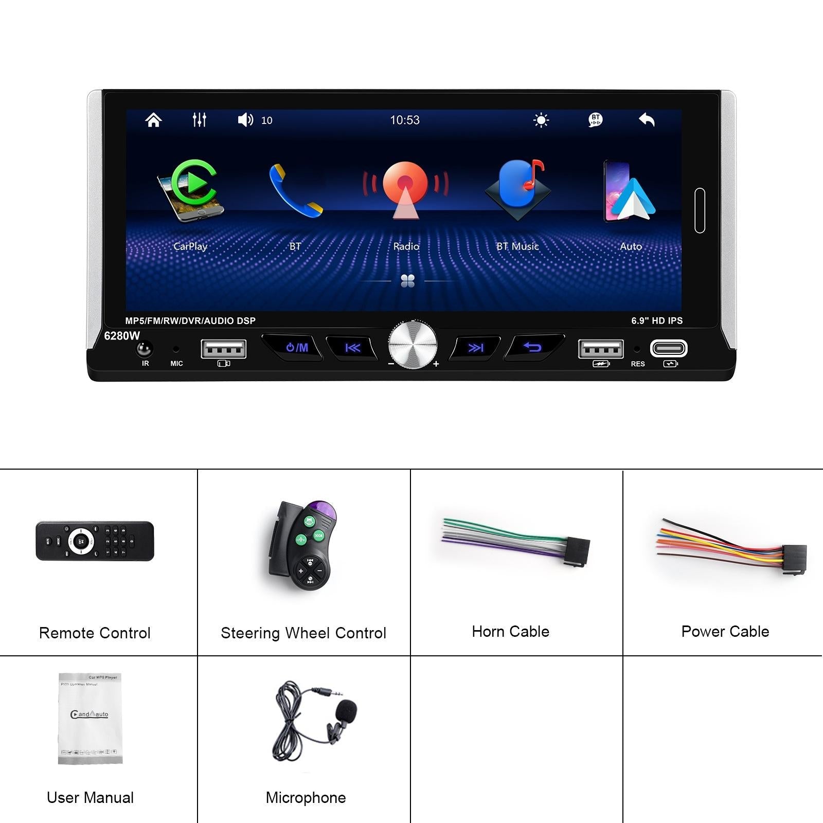 6.9 Inch Car Mp5 Player With Carplay Function & Backup Camera - Standard + 12 Light Camera 3
