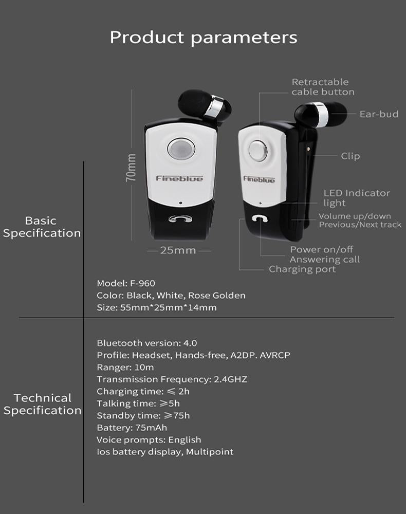 Retractable Bluetooth Headset with Caller Vibration Reminder 7