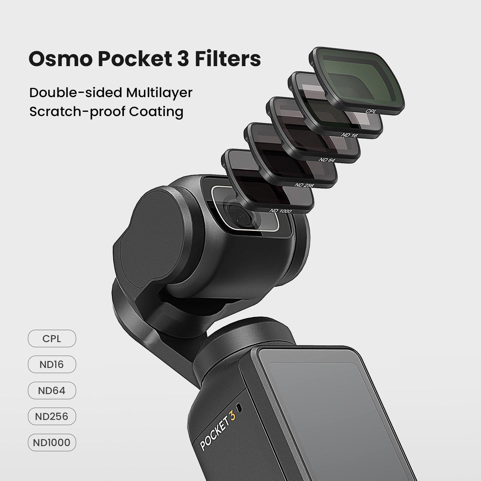 Double-sided Coated Filters for Dji Pocket 3 with Protective Goggles and Cpl Style - Nd16+Nd64+Nd256 + Cpl 10