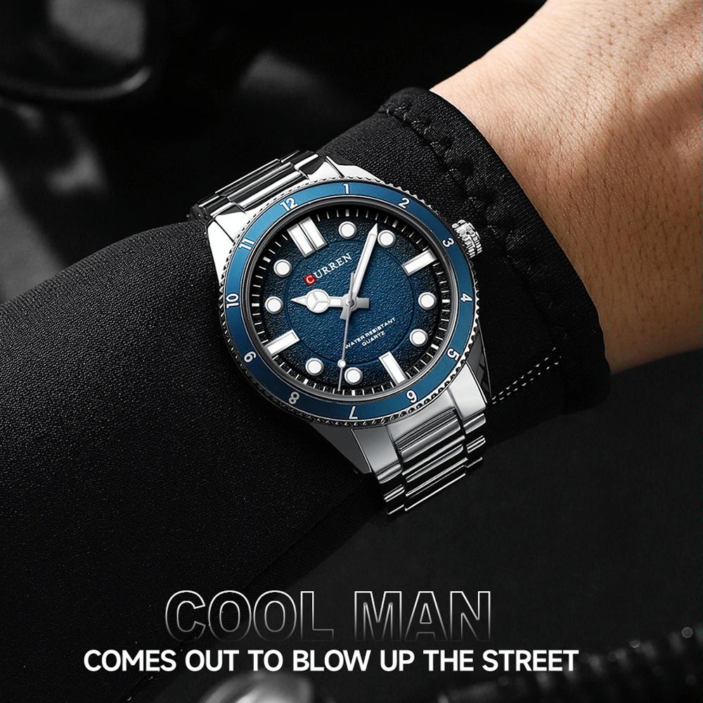 Men Steel Strap Business Quartz Watch - Sporty Design - White Shell Blue 9