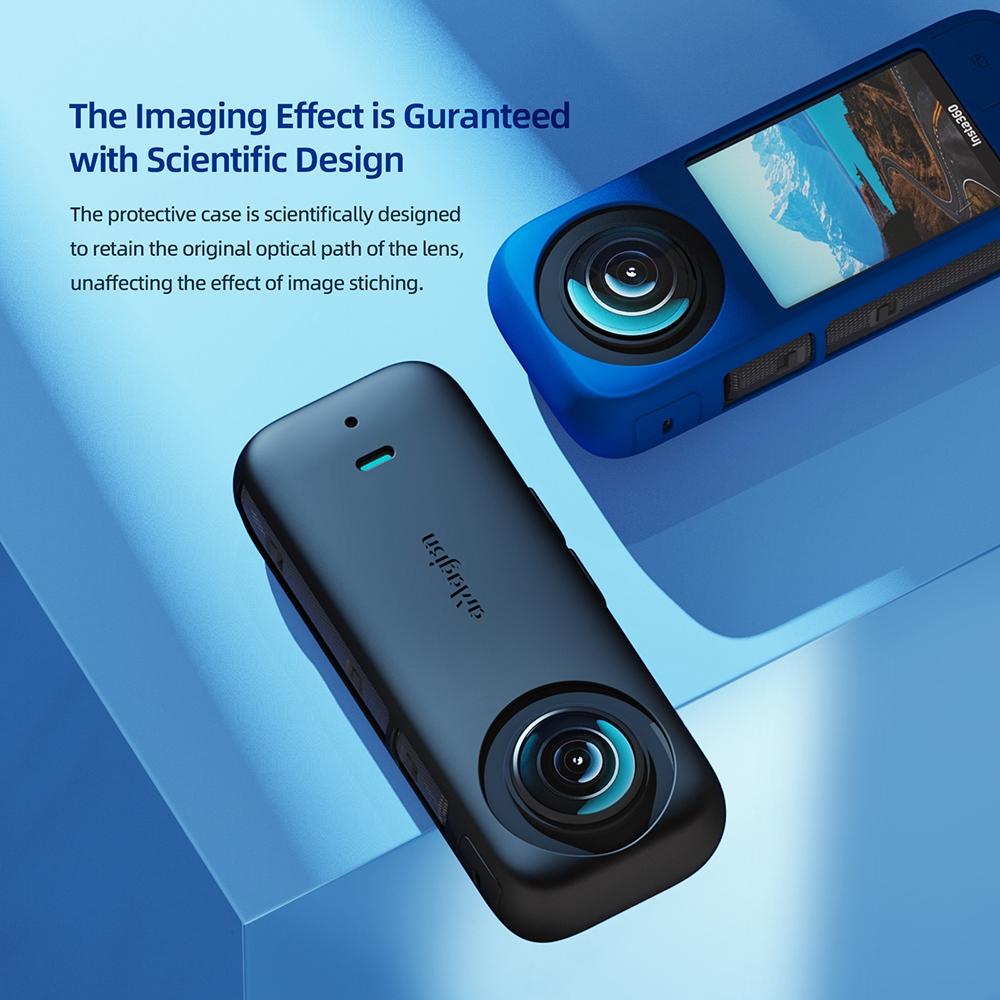Amagisn Silicone Protective Cover for Insta360 X3 Body - Body+Lens Case (Blue) 4