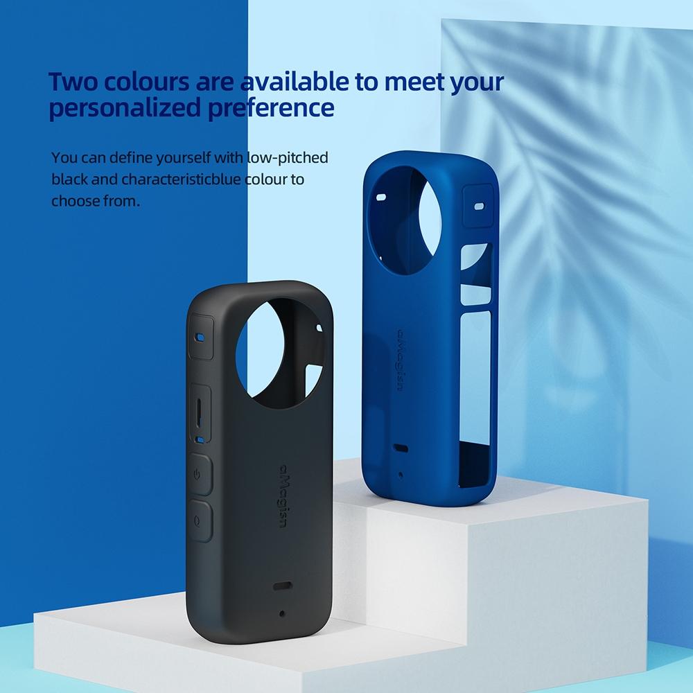 Amagisn Silicone Protective Cover for Insta360 X3 Body - Body+Lens Case (Blue) 6