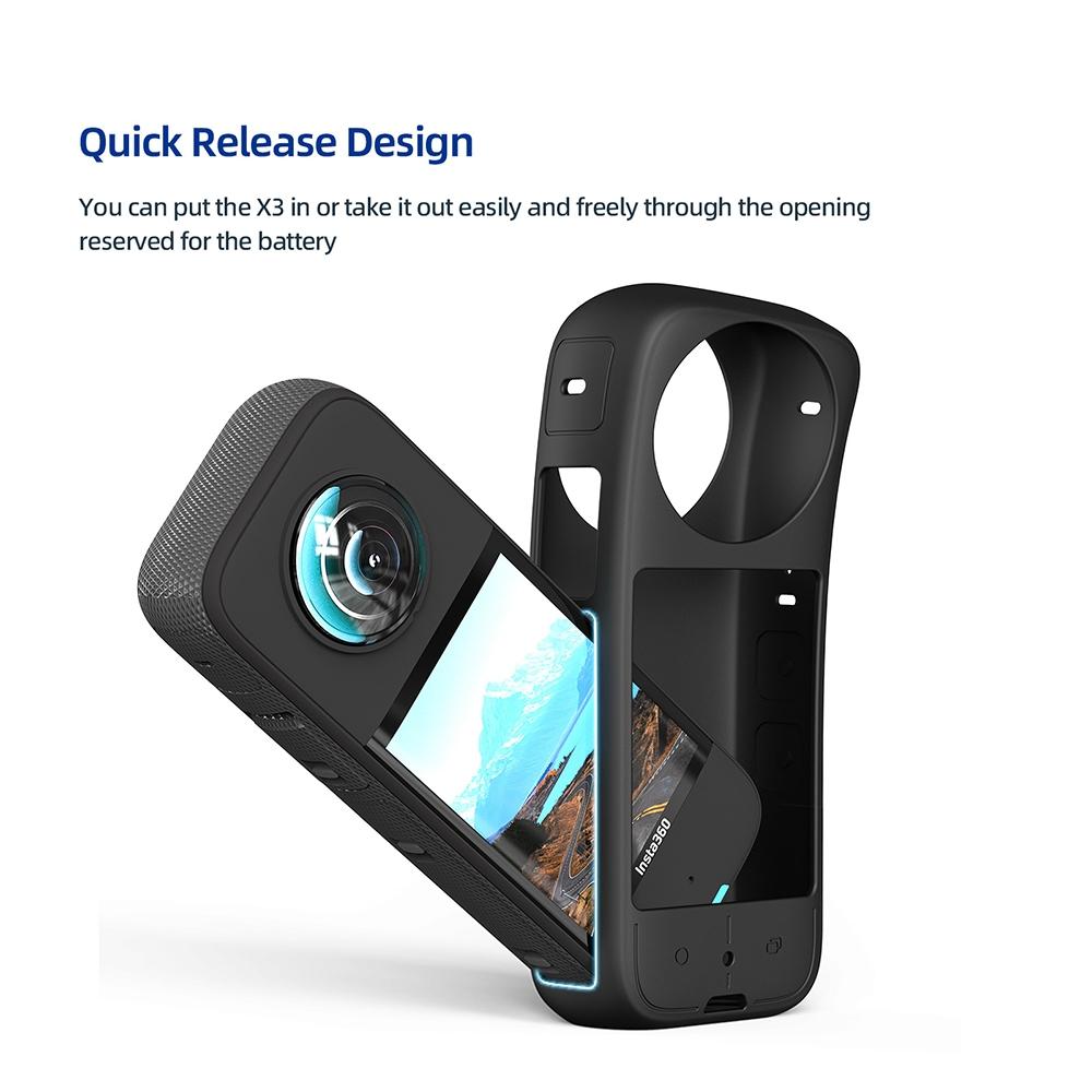 Amagisn Silicone Protective Cover for Insta360 X3 Body - Body+Lens Case (Blue) 9