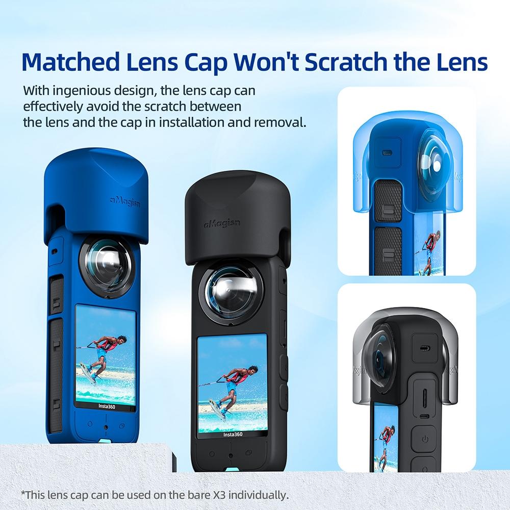 Amagisn Silicone Protective Cover for Insta360 X3 Body - Body+Lens Case (Blue) 12