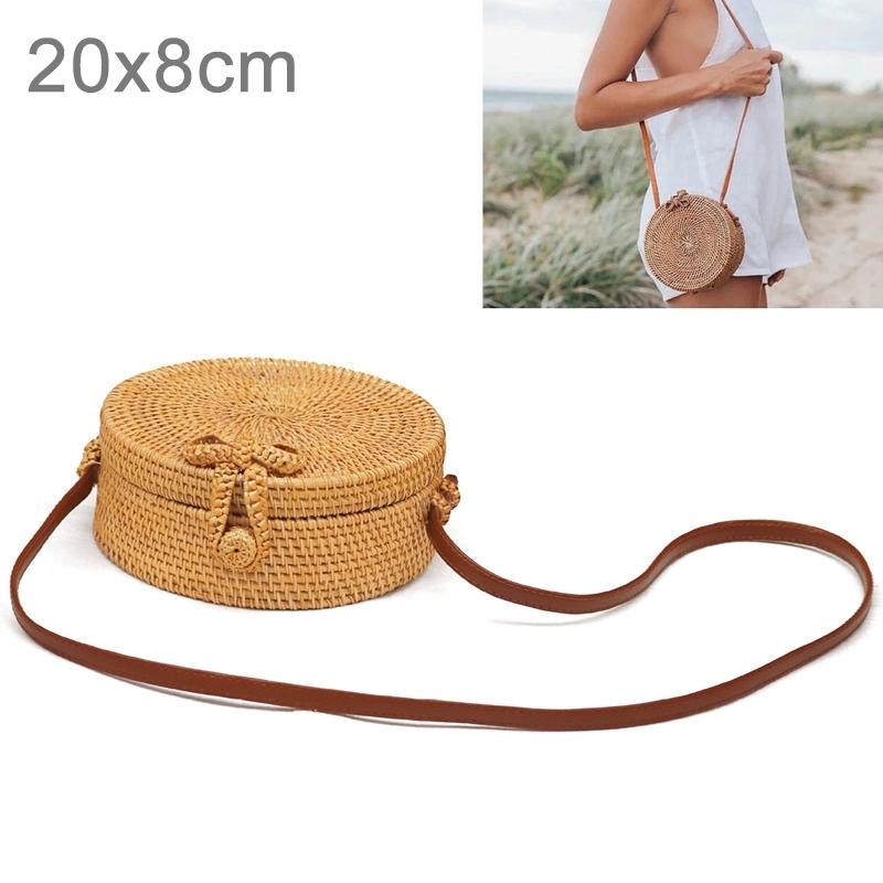 Handmade Bowknot Rattan Bag Vintage Art Beach Diagonal Bag 20X20X8Cm 3