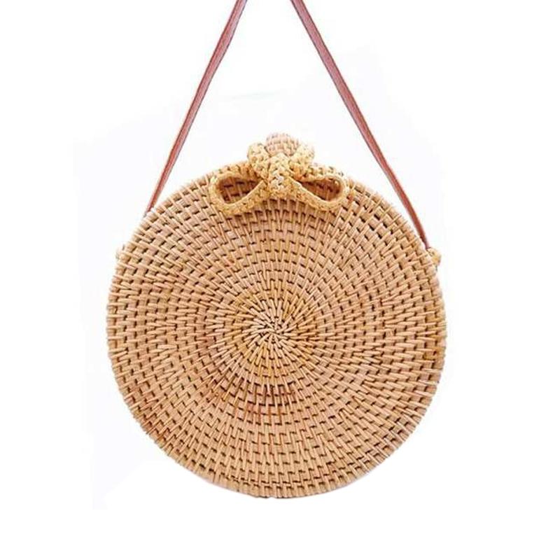 Handmade Bowknot Rattan Bag Vintage Art Beach Diagonal Bag 20X20X8Cm 4