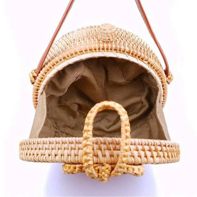 Handmade Bowknot Rattan Bag Vintage Art Beach Diagonal Bag 20X20X8Cm 6