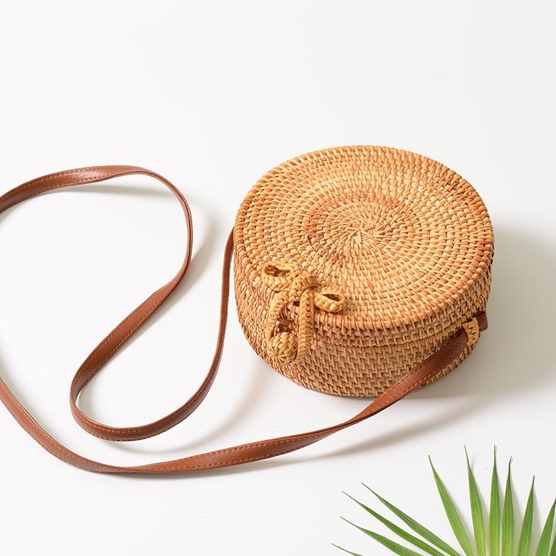 Handmade Bowknot Rattan Bag Vintage Art Beach Diagonal Bag 20X20X8Cm 7