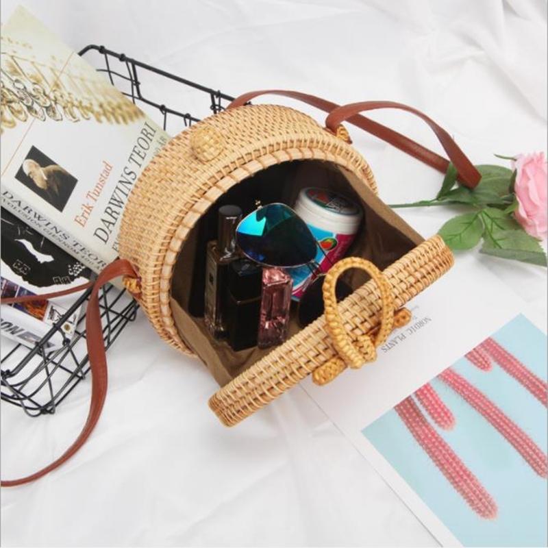 Handmade Bowknot Rattan Bag Vintage Art Beach Diagonal Bag 20X20X8Cm 8