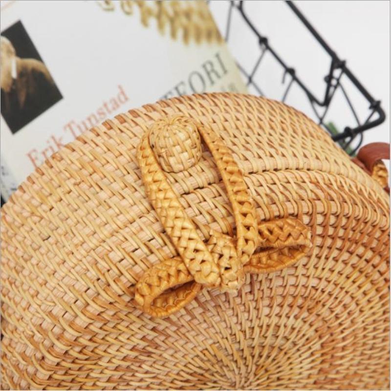 Handmade Bowknot Rattan Bag Vintage Art Beach Diagonal Bag 20X20X8Cm 9
